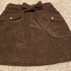 Chocolate brown belted corduroy mini skirt